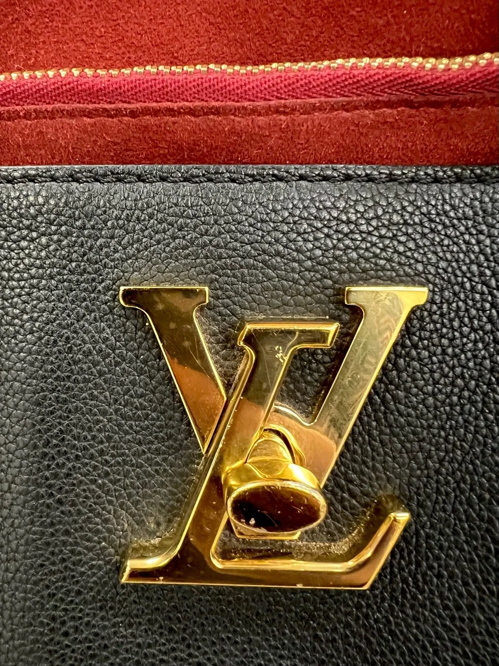 Louis Vuitton Black Leather LV Logo Lock me Shopper Tote Bag